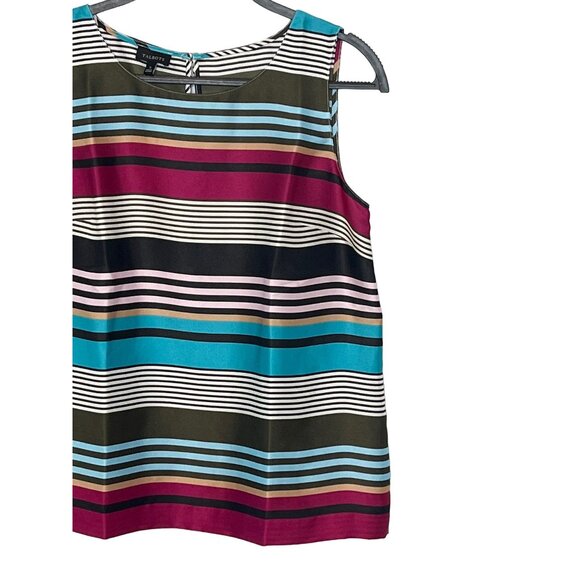 Talbots Sleeveless Satin Blouse Small Striped Blue Green Pink Shell Career Top - Picture 4 of 12